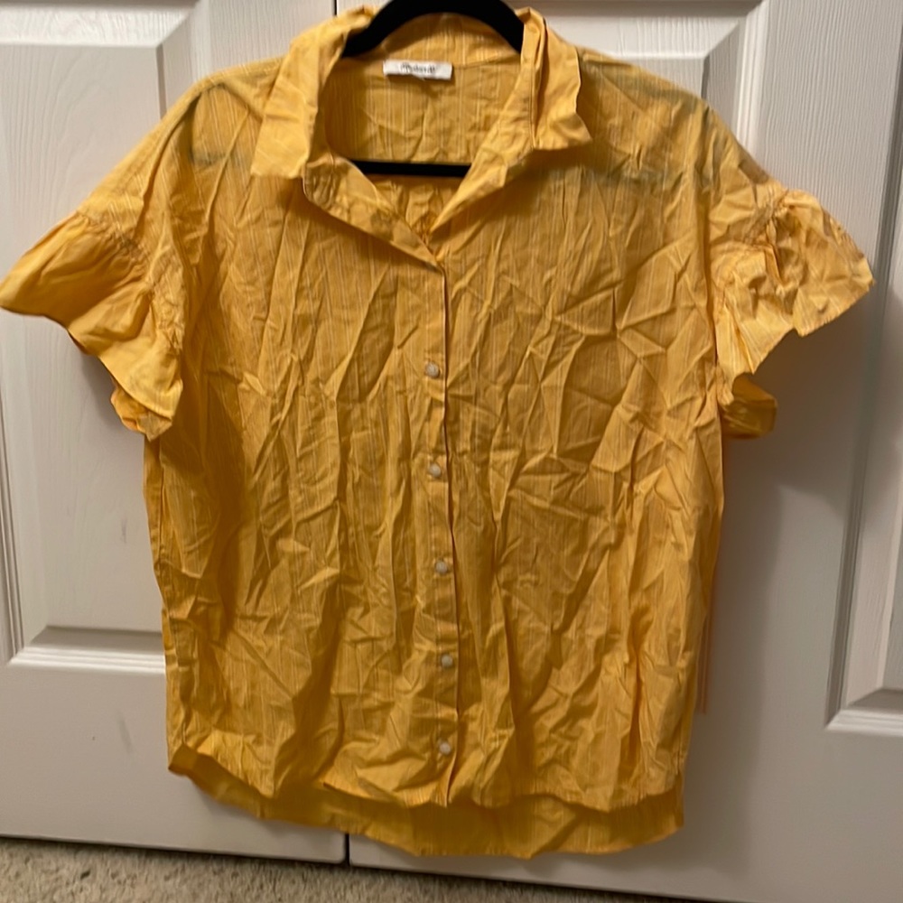 Madewell Yellow Button Down Striped Flutter Sleeves Womens Medium